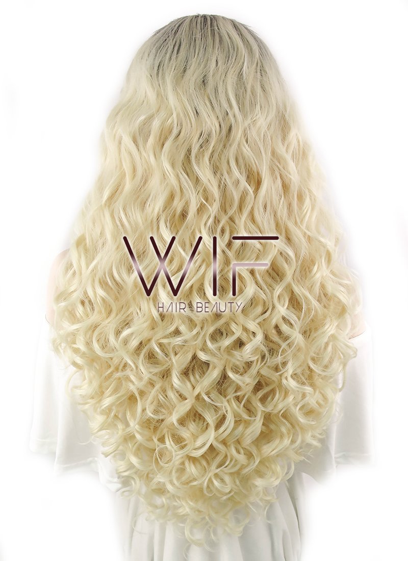 26" Wavy Blonde With Dark Roots Lace Front Synthetic Wig LF465