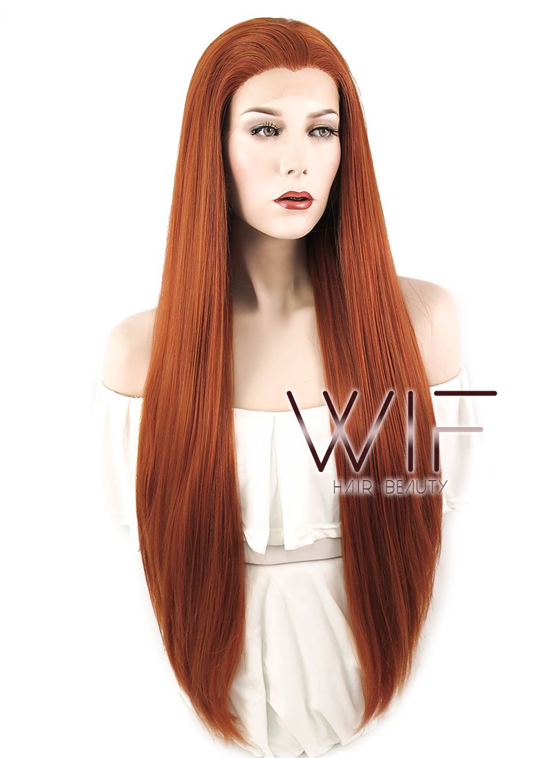 30" Straight Reddish Brown Lace Front Synthetic Wig LF468