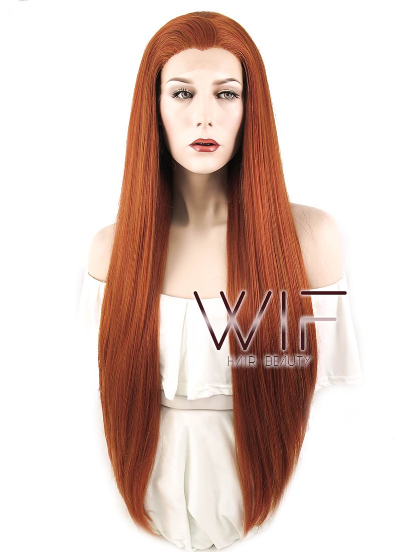 30" Straight Reddish Brown Lace Front Synthetic Wig LF468