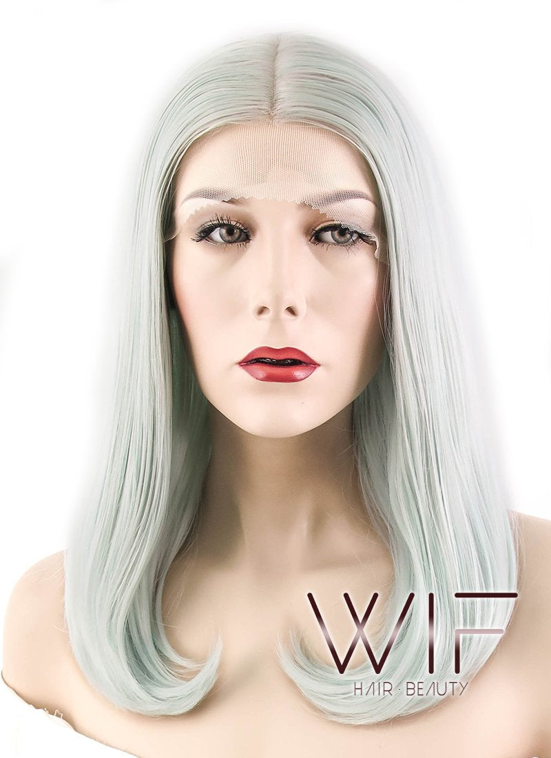 17" Straight Turquoise Green Mixed Silver Lace Front Synthetic Wig LF472