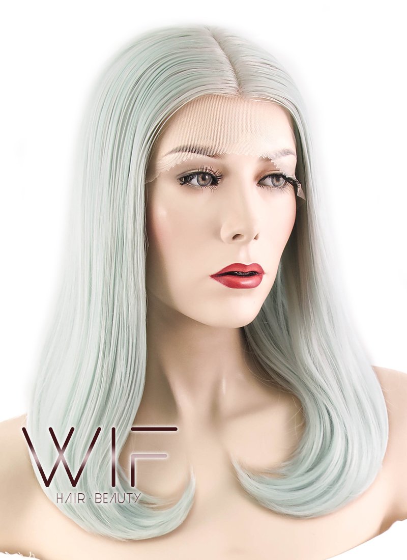 17" Straight Turquoise Green Mixed Silver Lace Front Synthetic Wig LF472
