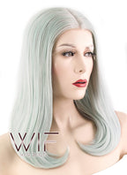 17" Straight Turquoise Green Mixed Silver Lace Front Synthetic Wig LF472