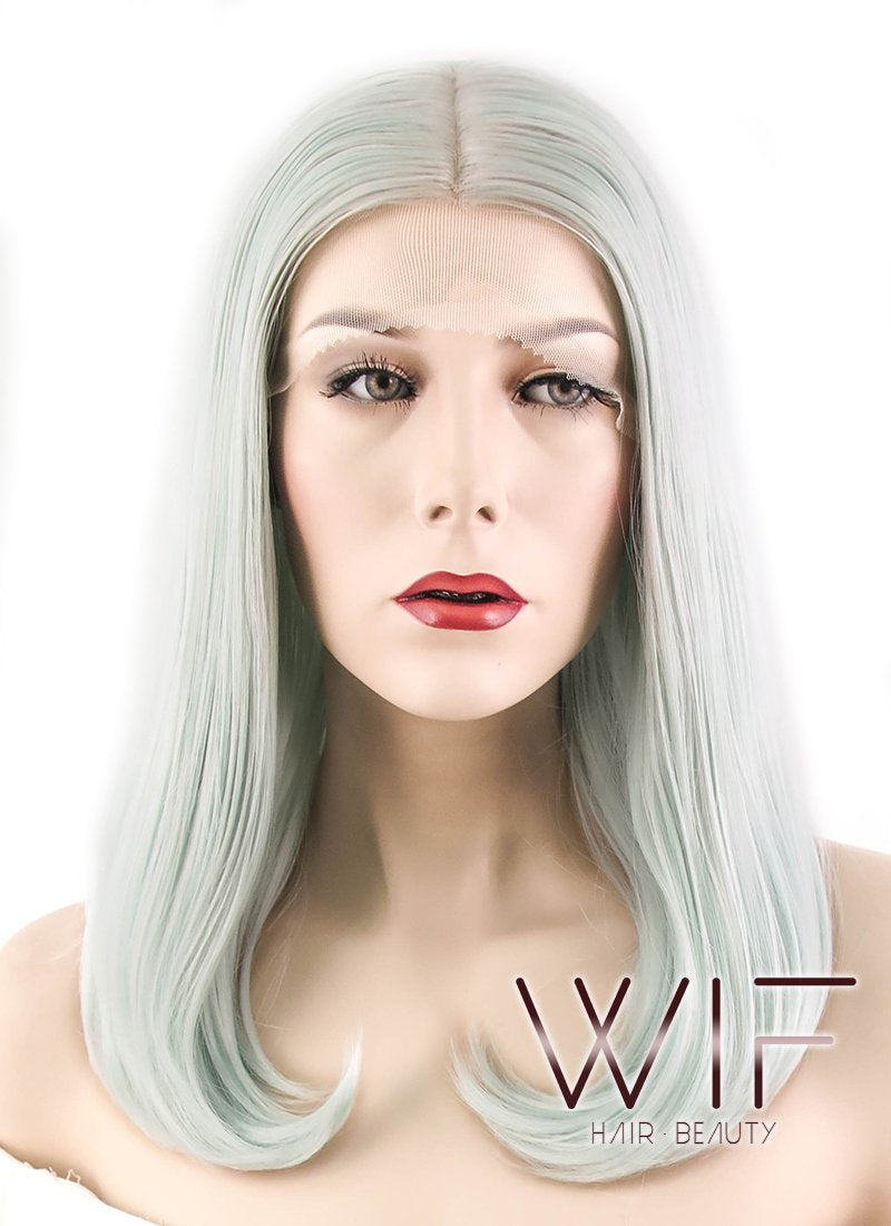 17" Straight Turquoise Green Mixed Silver Lace Front Synthetic Wig LF472