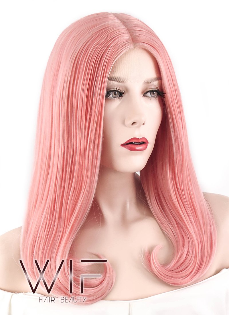 17" Straight Pink Lace Front Synthetic Wig LF474