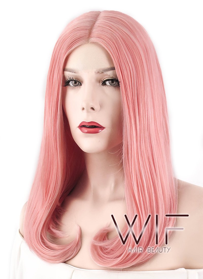 17" Straight Pink Lace Front Synthetic Wig LF474