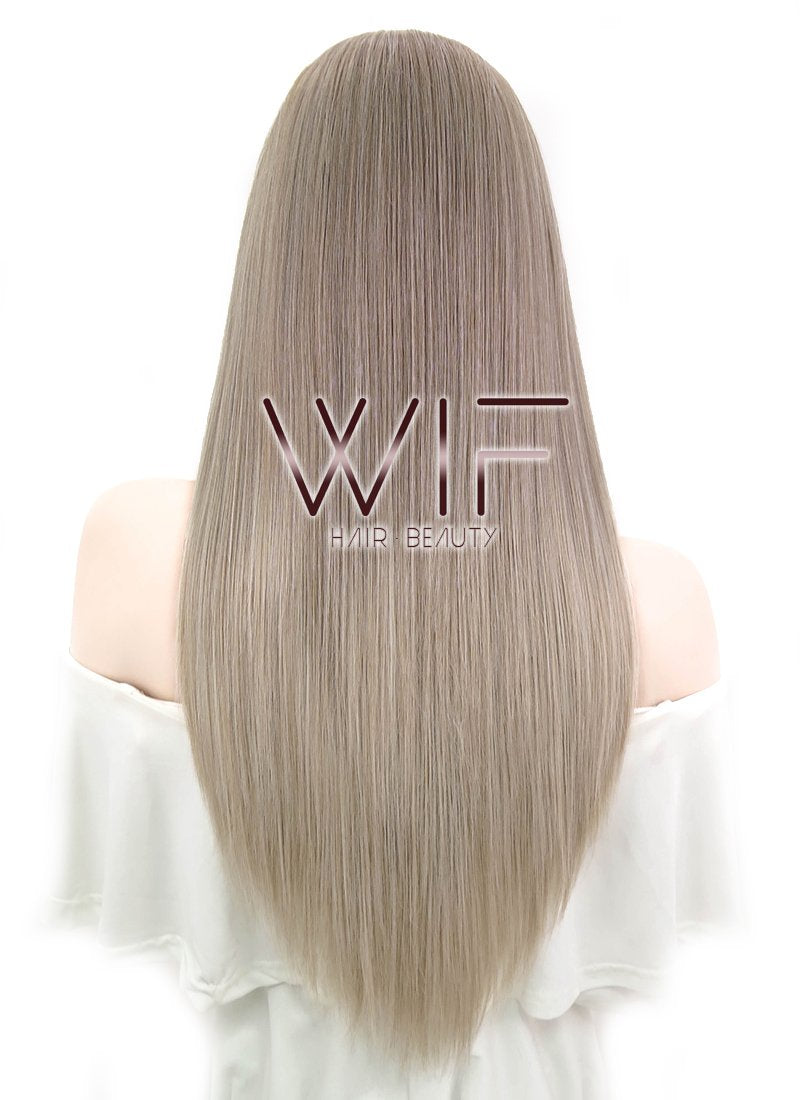 24" Straight Dark Ash Blonde With Brown Roots Lace Front Synthetic Wig LF478