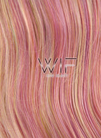26" Wavy Green Pink Yellow With Brown Roots Lace Front Synthetic Wig LF479