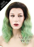 14" Wavy Mixed Green With Brown Roots Lace Front Synthetic Wig LF482