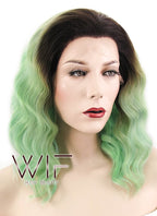 14" Wavy Mixed Green With Brown Roots Lace Front Synthetic Wig LF482