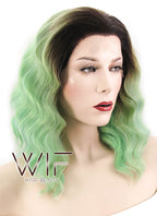 14" Wavy Mixed Green With Brown Roots Lace Front Synthetic Wig LF482