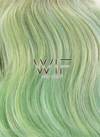 14" Wavy Mixed Green With Brown Roots Lace Front Synthetic Wig LF482