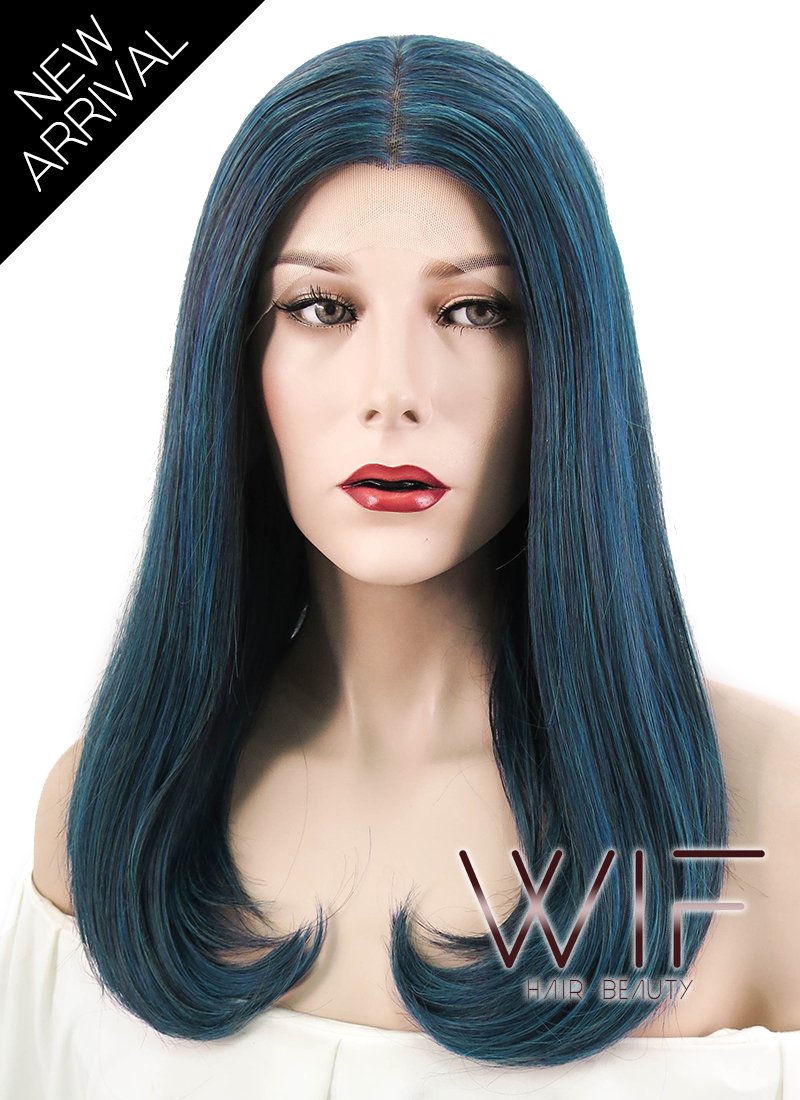 17" Straight Mixed Dark Blue Lace Front Synthetic Wig LF488