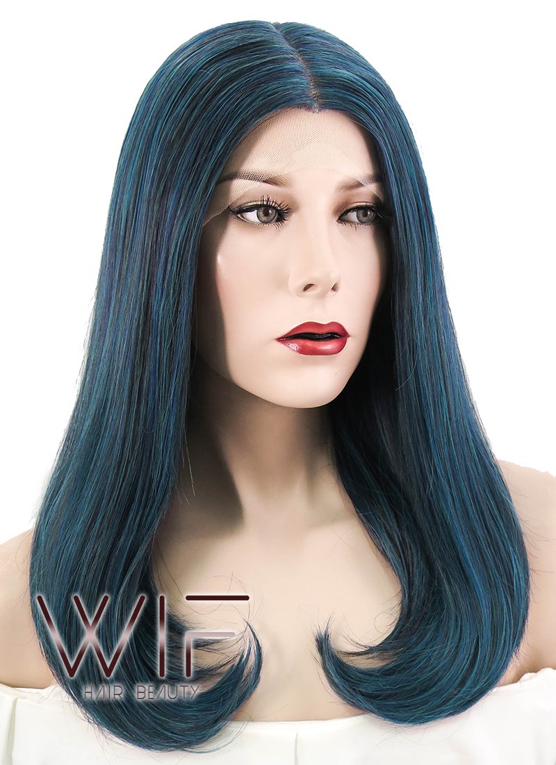 17" Straight Mixed Dark Blue Lace Front Synthetic Wig LF488