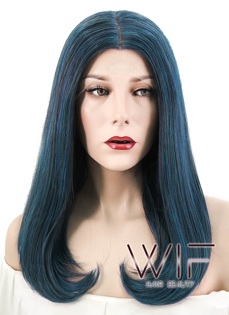 17" Straight Mixed Dark Blue Lace Front Synthetic Wig LF488