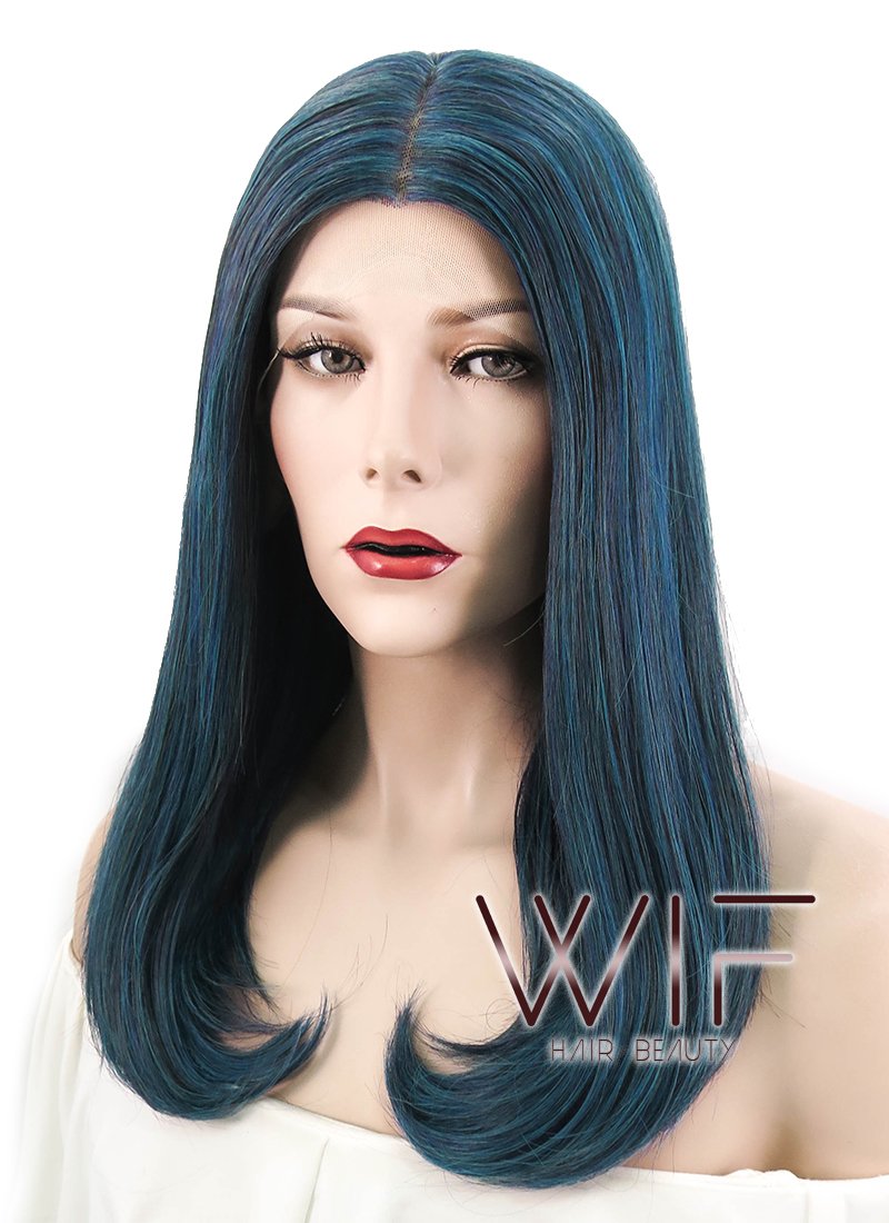 17" Straight Mixed Dark Blue Lace Front Synthetic Wig LF488