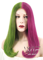17" Straight Green Pink Split Color Lace Front Synthetic Wig LF489
