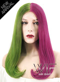 17" Straight Green Pink Split Color Lace Front Synthetic Wig LF489