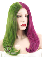 17" Straight Green Pink Split Color Lace Front Synthetic Wig LF489