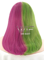 17" Straight Green Pink Split Color Lace Front Synthetic Wig LF489