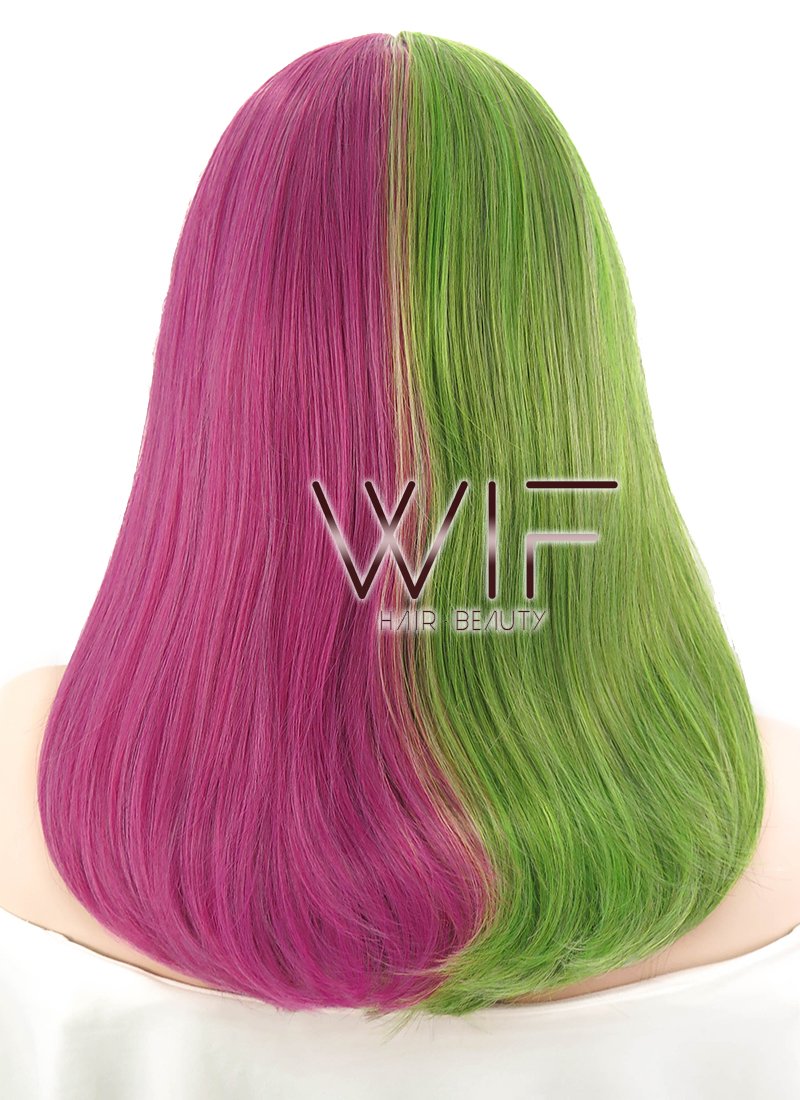17" Straight Green Pink Split Color Lace Front Synthetic Wig LF489