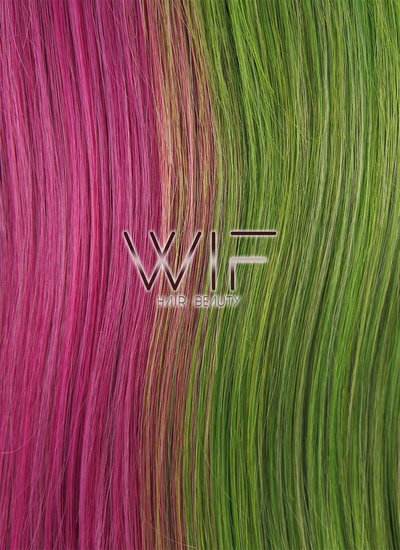 17" Straight Green Pink Split Color Lace Front Synthetic Wig LF489