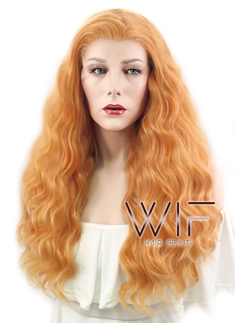 24" Wavy Creamy Orange Lace Front Synthetic Wig LF490