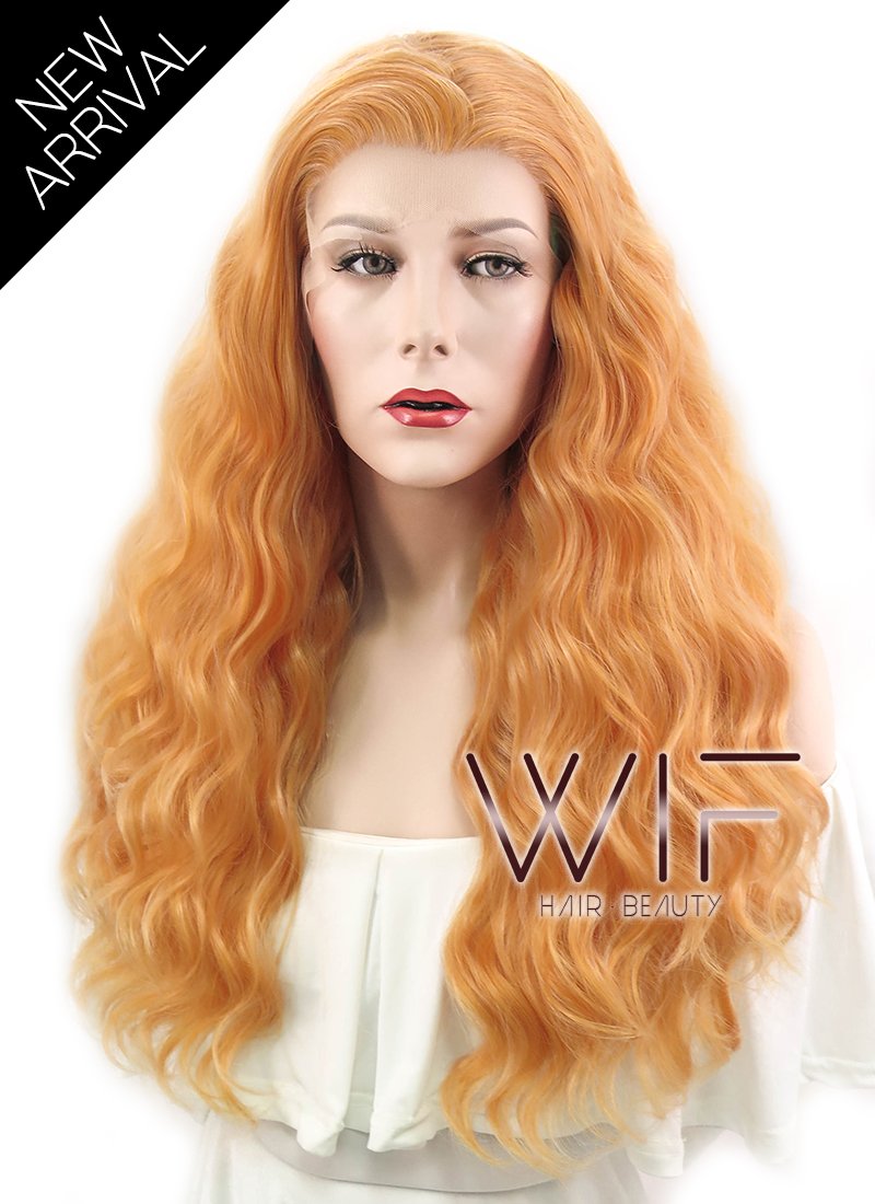 24" Wavy Creamy Orange Lace Front Synthetic Wig LF490
