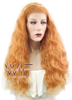 24" Wavy Creamy Orange Lace Front Synthetic Wig LF490