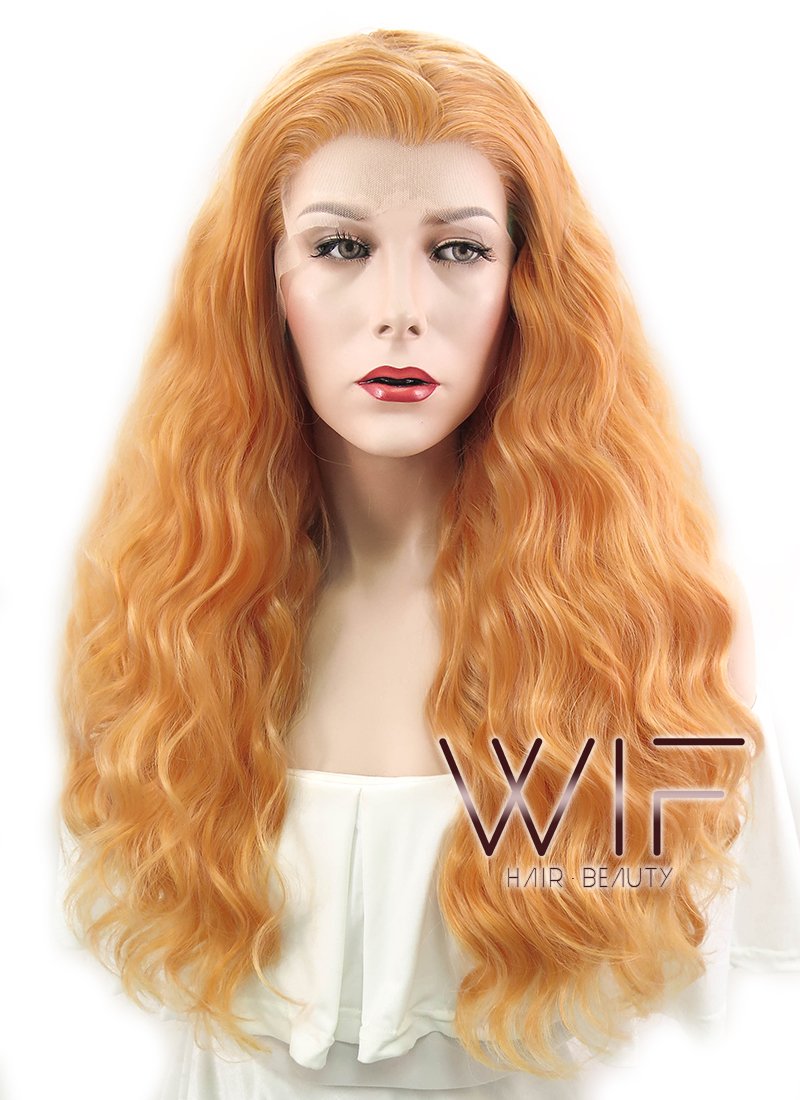 24" Wavy Creamy Orange Lace Front Synthetic Wig LF490