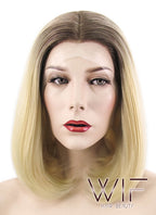 12" Straight Light Blonde With Brown Roots Lace Front Synthetic Wig LF495