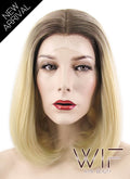 12" Straight Light Blonde With Brown Roots Lace Front Synthetic Wig LF495