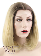 12" Straight Light Blonde With Brown Roots Lace Front Synthetic Wig LF495