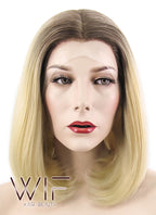 12" Straight Light Blonde With Brown Roots Lace Front Synthetic Wig LF495