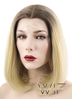 12" Straight Light Blonde With Brown Roots Lace Front Synthetic Wig LF495