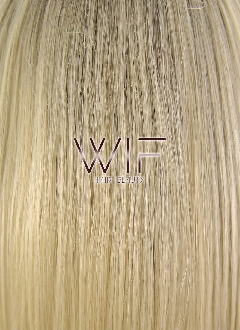12" Straight Light Blonde With Brown Roots Lace Front Synthetic Wig LF495