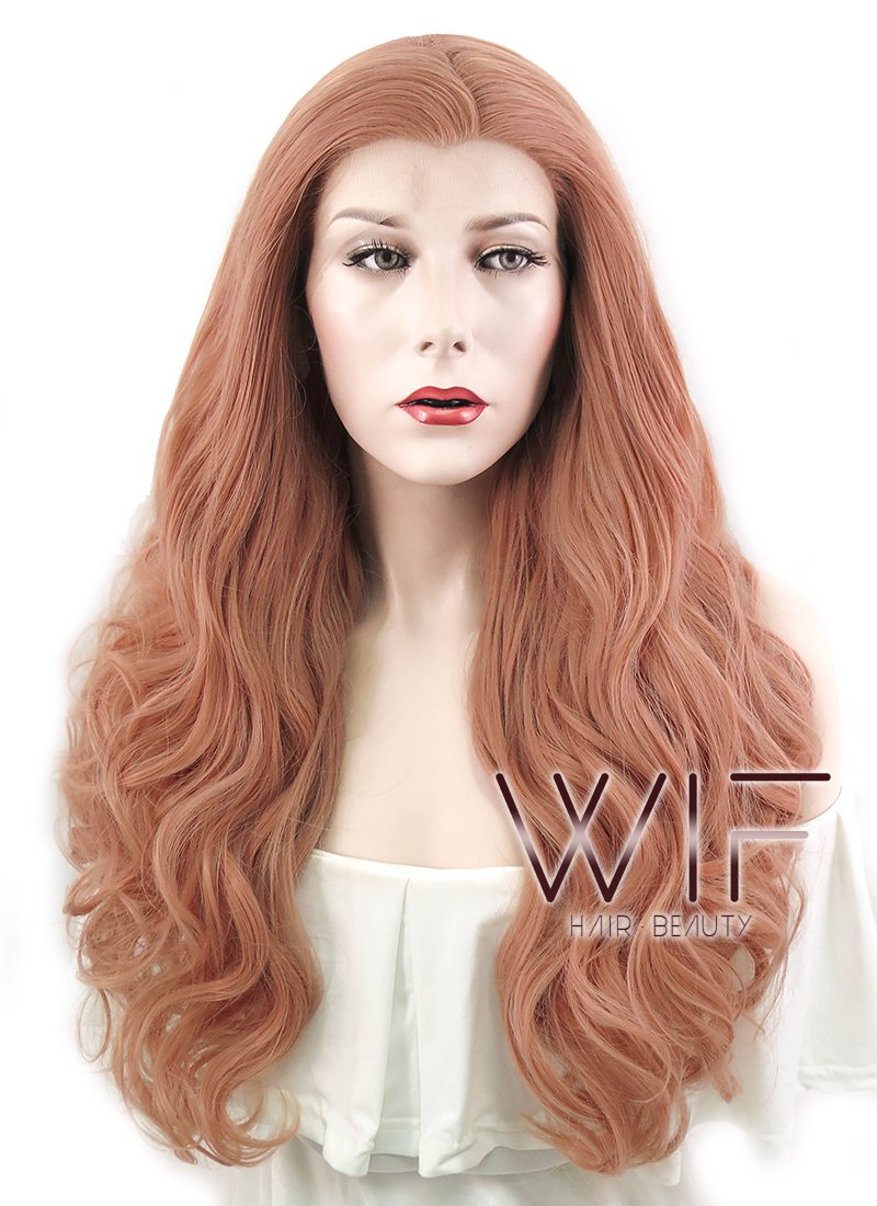 24" Wavy Pink Buff Lace Front Synthetic Wig LF499