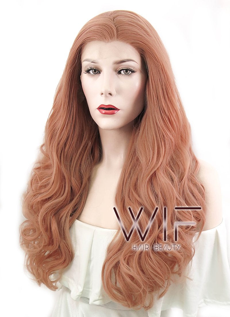 24" Wavy Pink Buff Lace Front Synthetic Wig LF499