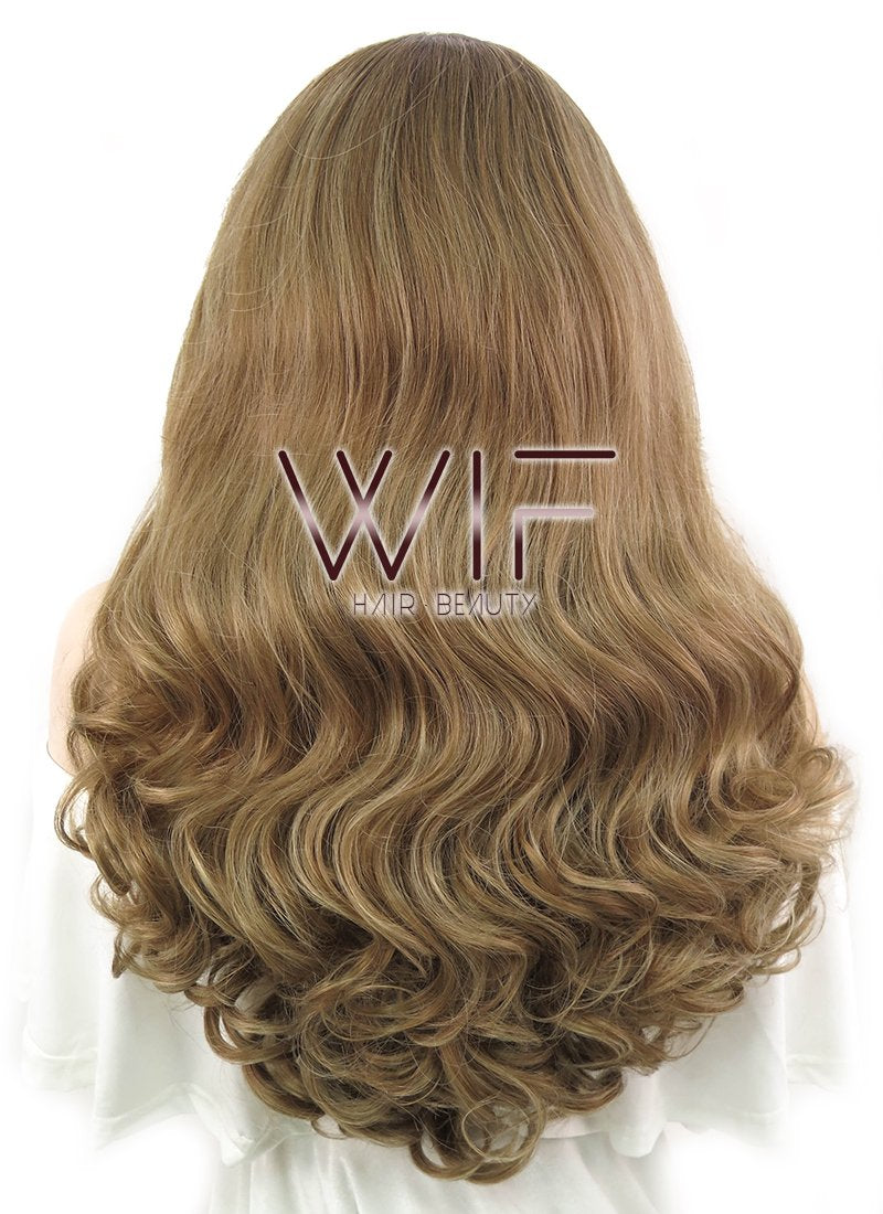 24" Wavy Brown With Dark Roots Lace Front Synthetic Wig LF500