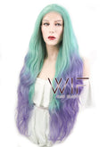 28" Wavy Green Blue Purple Ombre Lace Front Synthetic Wig LF623