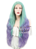 28" Wavy Green Blue Purple Ombre Lace Front Synthetic Wig LF623