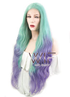 28" Wavy Green Blue Purple Ombre Lace Front Synthetic Wig LF623
