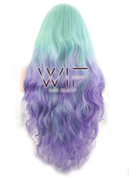 28" Wavy Green Blue Purple Ombre Lace Front Synthetic Wig LF623