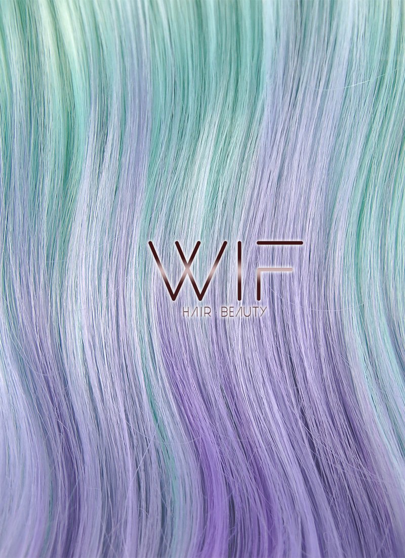 28" Wavy Green Blue Purple Ombre Lace Front Synthetic Wig LF623