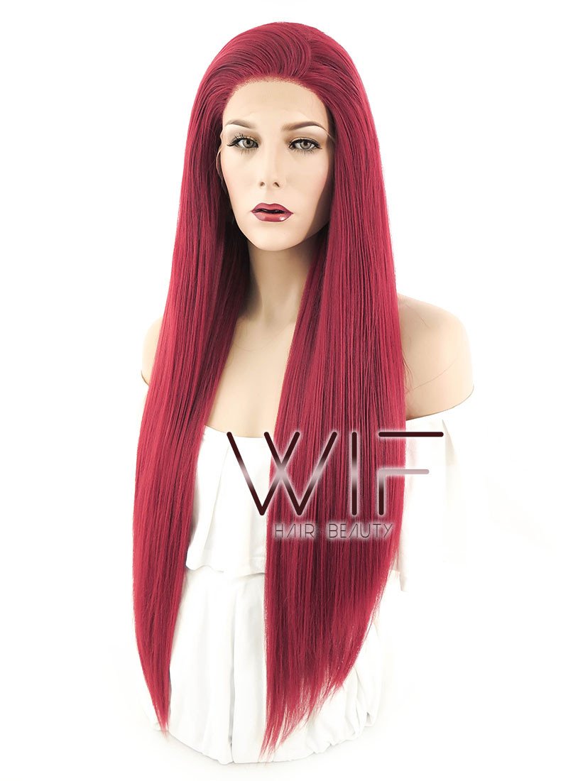28" Straight Yaki Red Lace Front Synthetic Wig LF624A