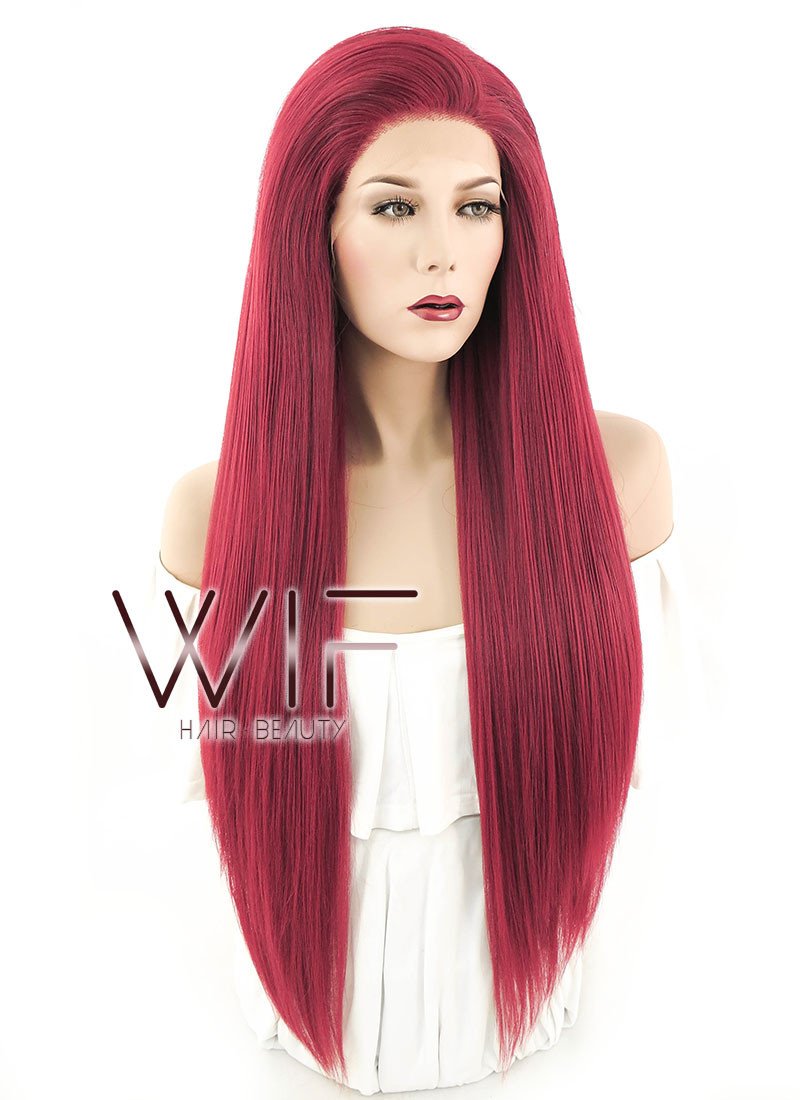 28" Straight Yaki Red Lace Front Synthetic Wig LF624A