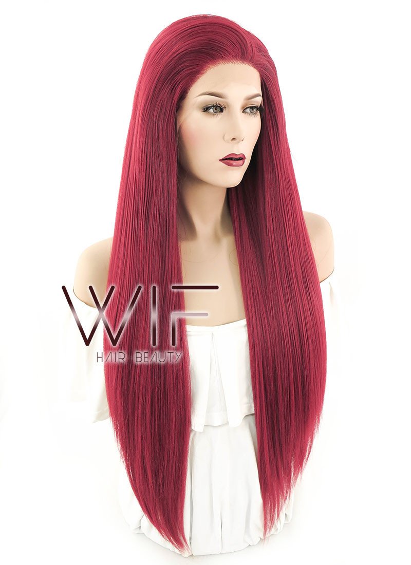 28" Straight Yaki Red Lace Front Synthetic Wig LF624A