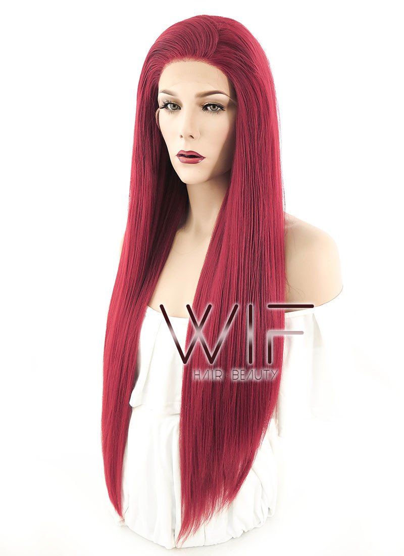28" Straight Yaki Red Lace Front Synthetic Wig LF624A