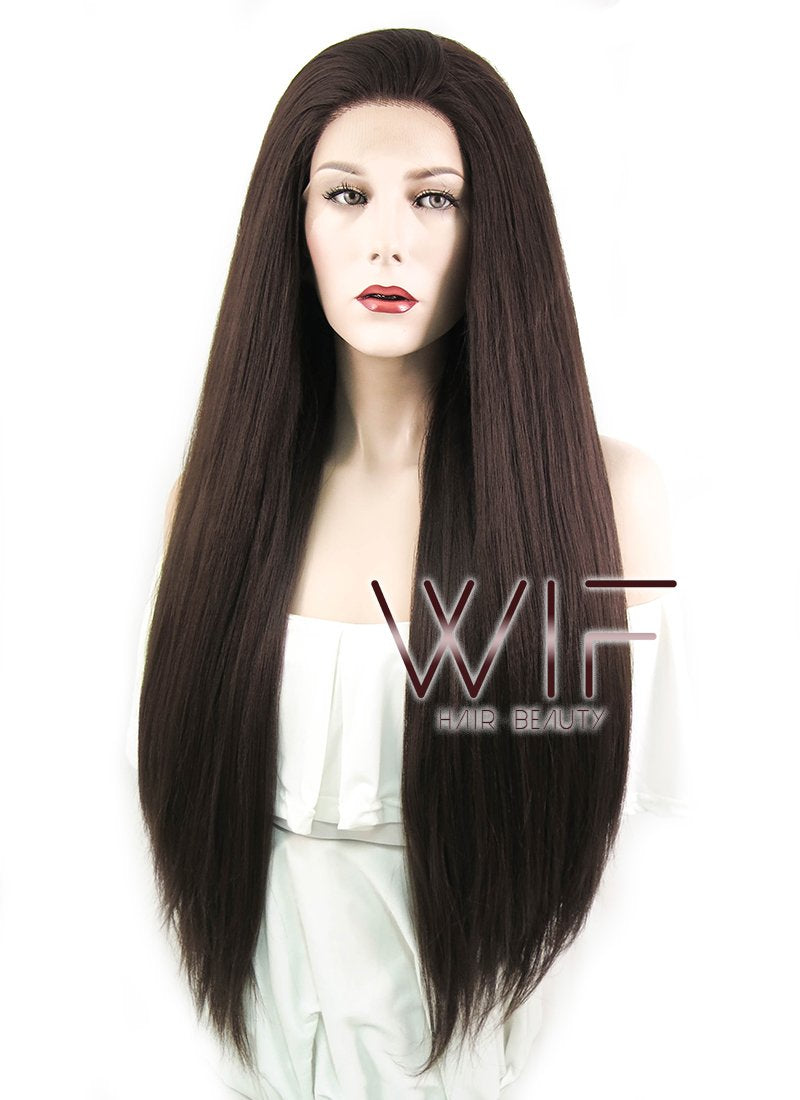 28" Straight Yaki Dark Brown Lace Front Synthetic Wig LF624J