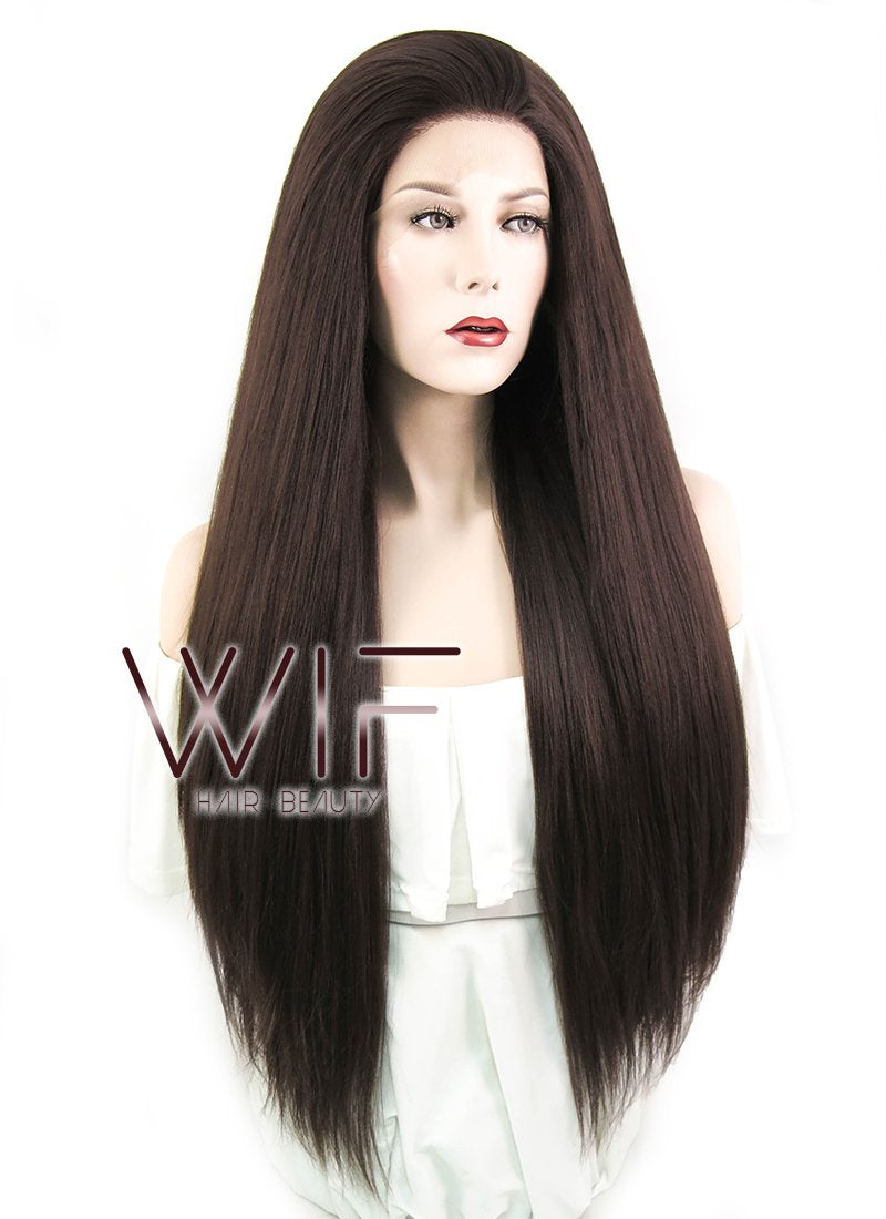 28" Straight Yaki Dark Brown Lace Front Synthetic Wig LF624J