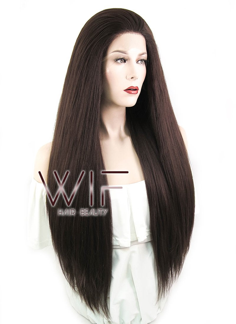 28" Straight Yaki Dark Brown Lace Front Synthetic Wig LF624J